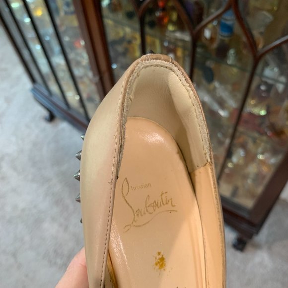 Louboutin Lucifer Bow 120 Spike Pumps size 38.5 Nude Pomice - Picture 8 of 15